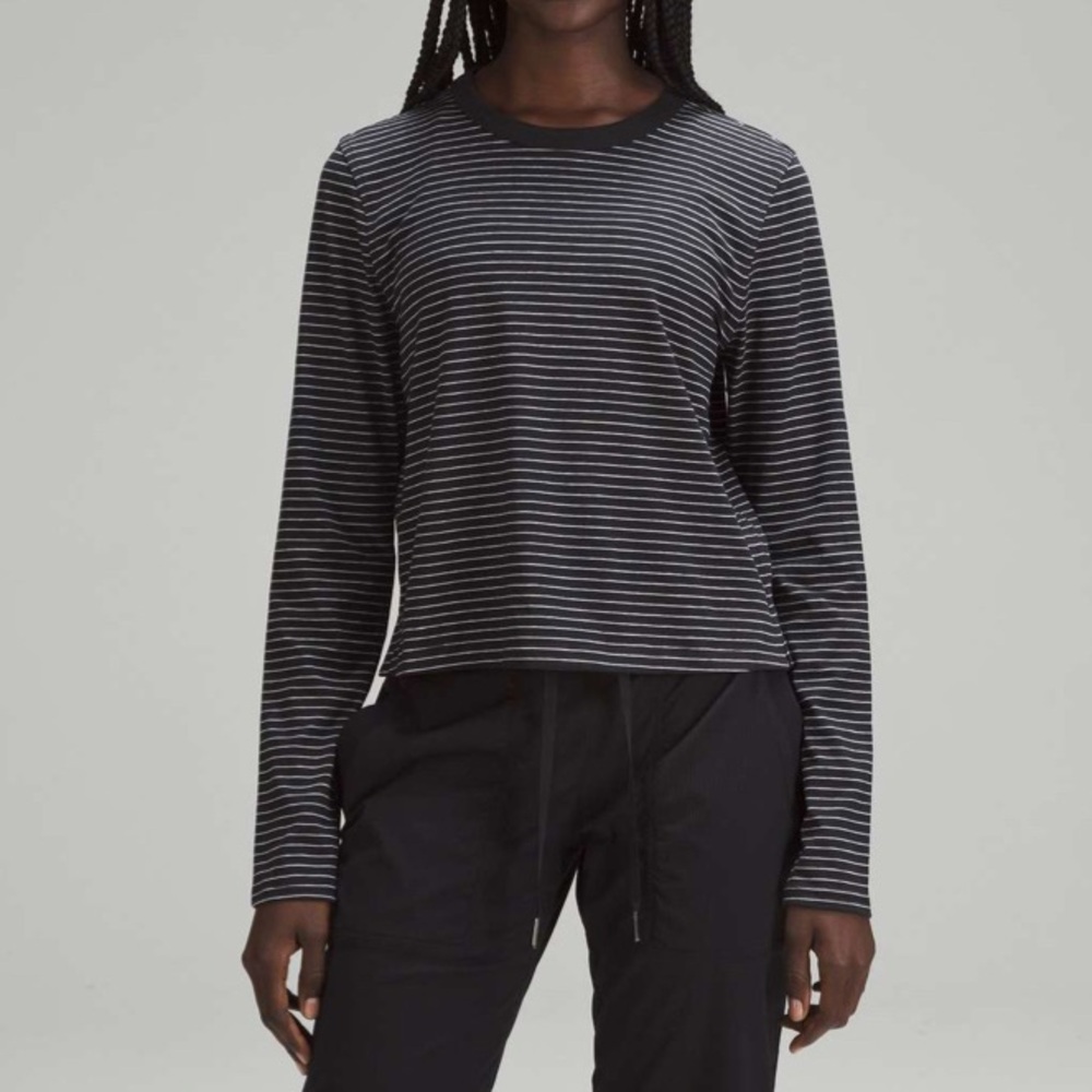 Lululemon Women’s Classic-Fit Cotton-Blend Striped Crew Long-Sleeve Tee Shirt